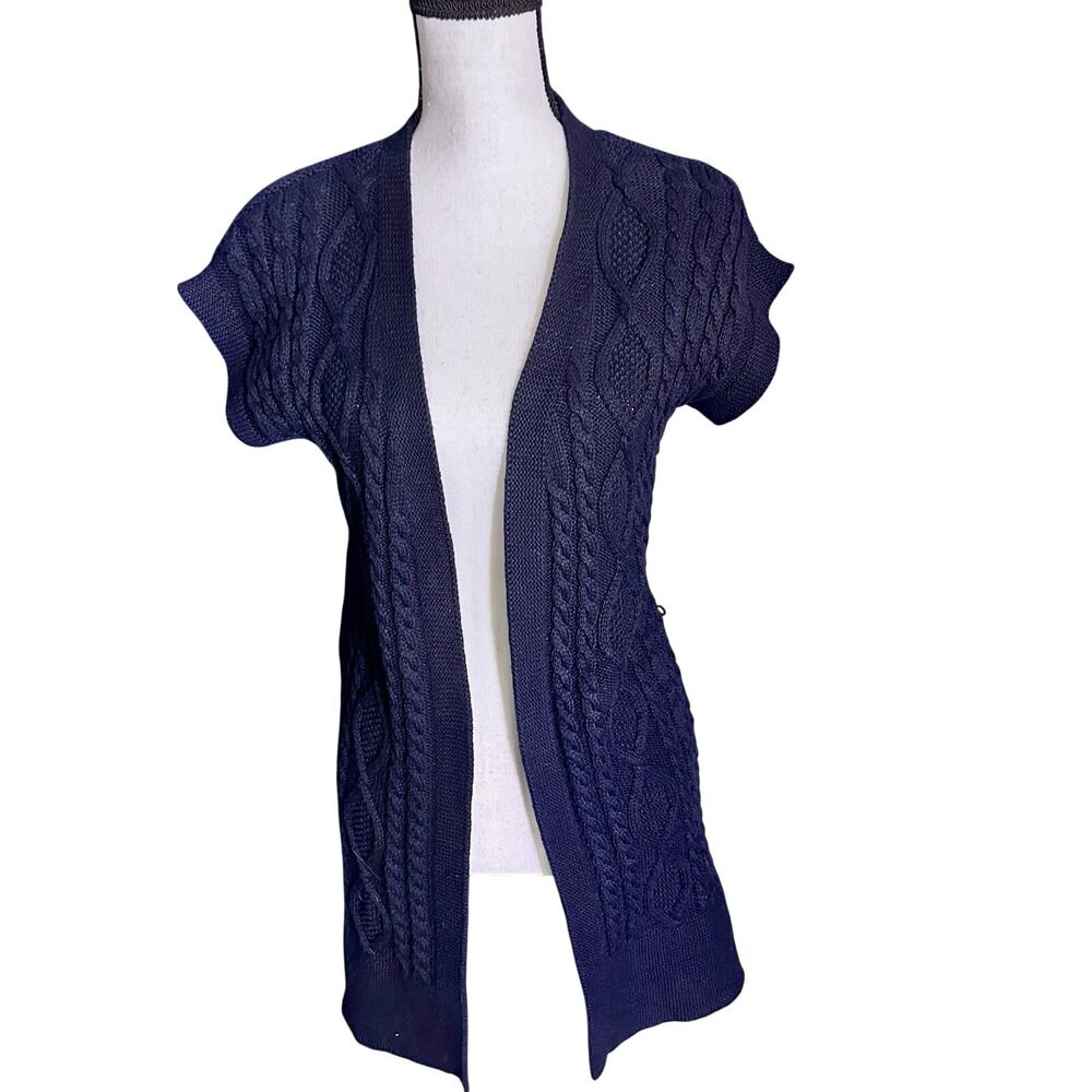 Eddie Bauer Womens Cable Knit Cardigan Sweater Size Small Dark Blue Fisherman